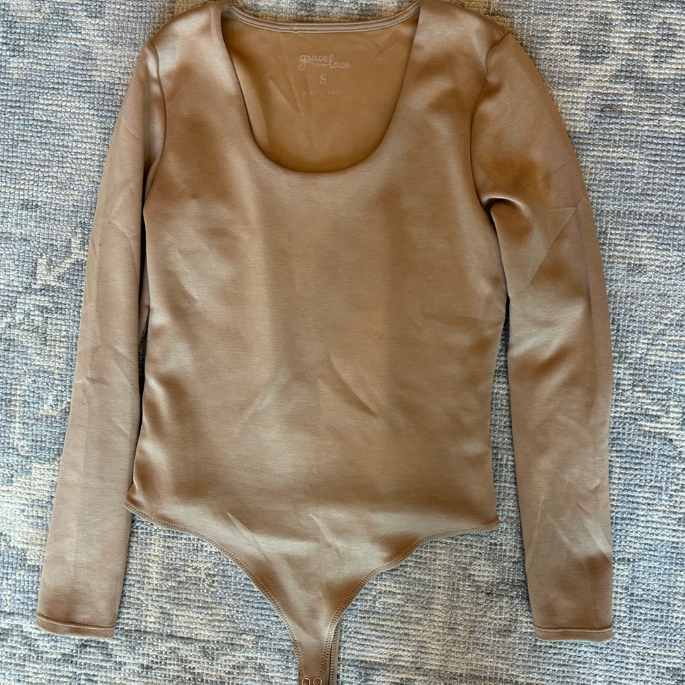 Grace and Lace Tan Long Sleeve Bodysuit